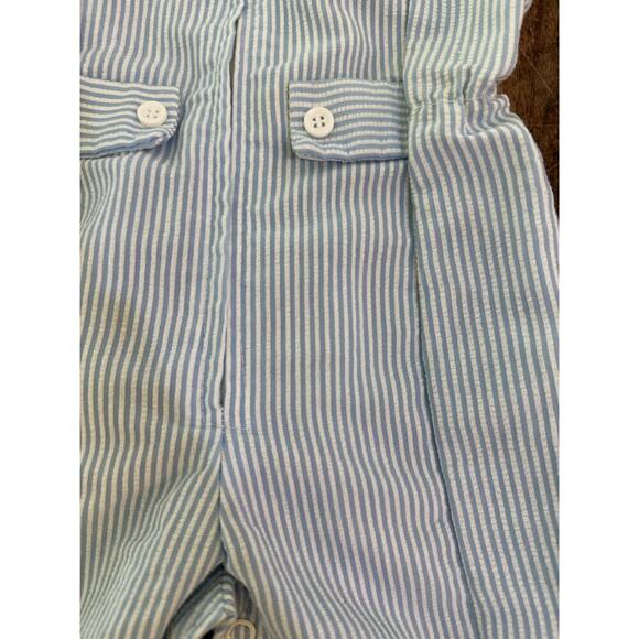 Vintage Buster Brown Blue White Stripe seersucker Jumpsuit Size 3-6 Mths 80s 90s - Picture 3 of 7